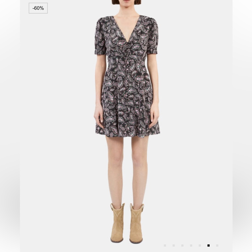 kooples silk Floral V-Neck Dress SHORT PRINTED WITH BUTTONS